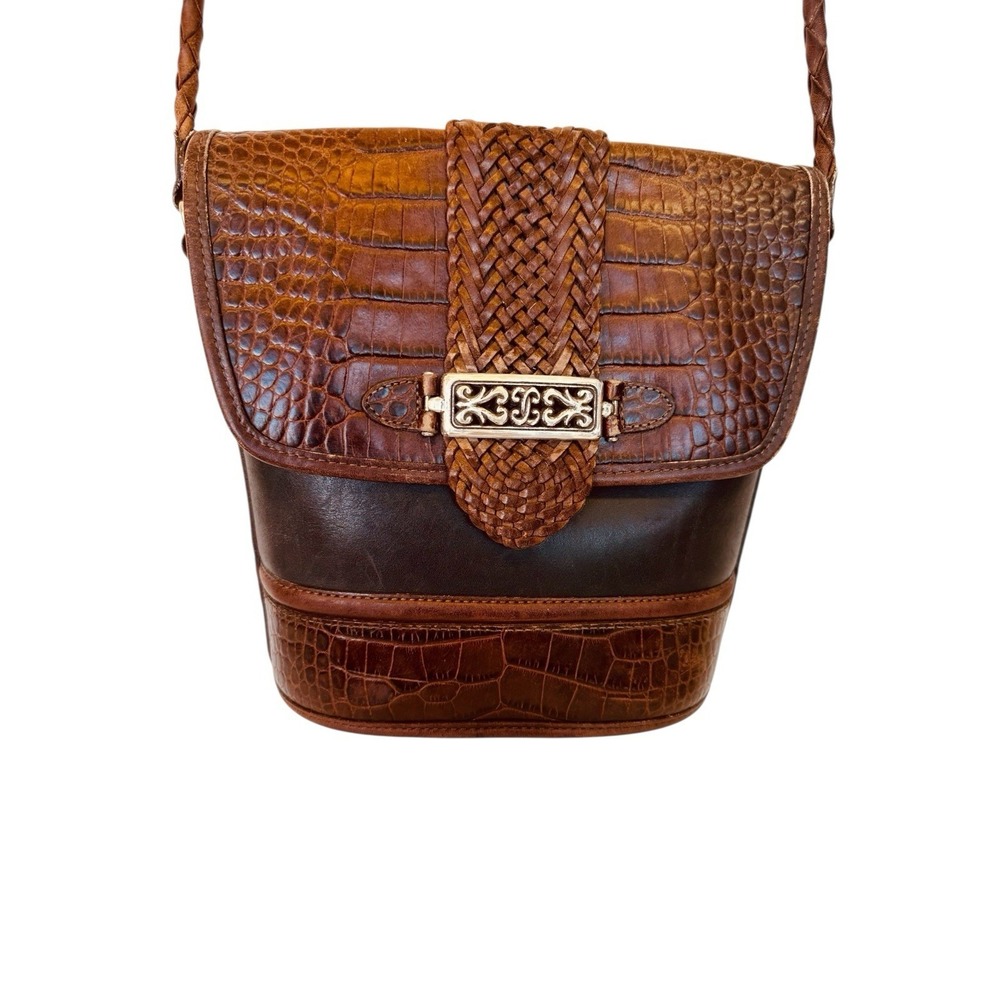 Vintage Brighton Cheryl Crossbody Leather Bag Alligator Embossed Black Brown 90s - Picture 3 of 16